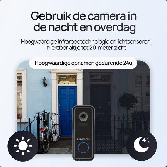 Sonnette vidéo intelligente sans fil Protectly® avec caméra - Sonnette sans fil - 2K Ultra HD - Geen abonnement - Incl. carillon sans fil - Incl. Carte SD de 64 Go