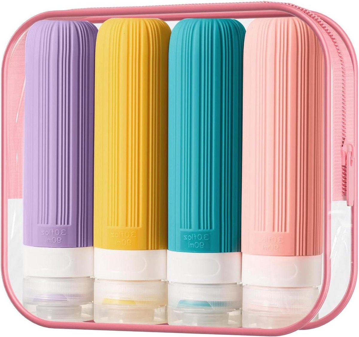 4 stuks siliconen reisflessen 90 ml lekvrije reiscontainer waterdicht en lekvrij voor shampoo en cosmetica reisflesjes handbagage