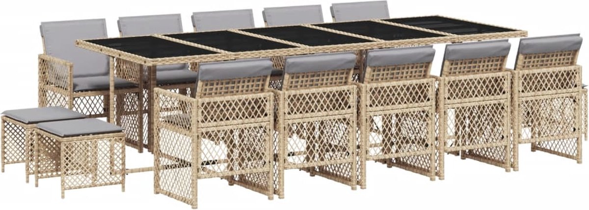 VidaXL 15-delige Tuinset met kussens poly rattan beige