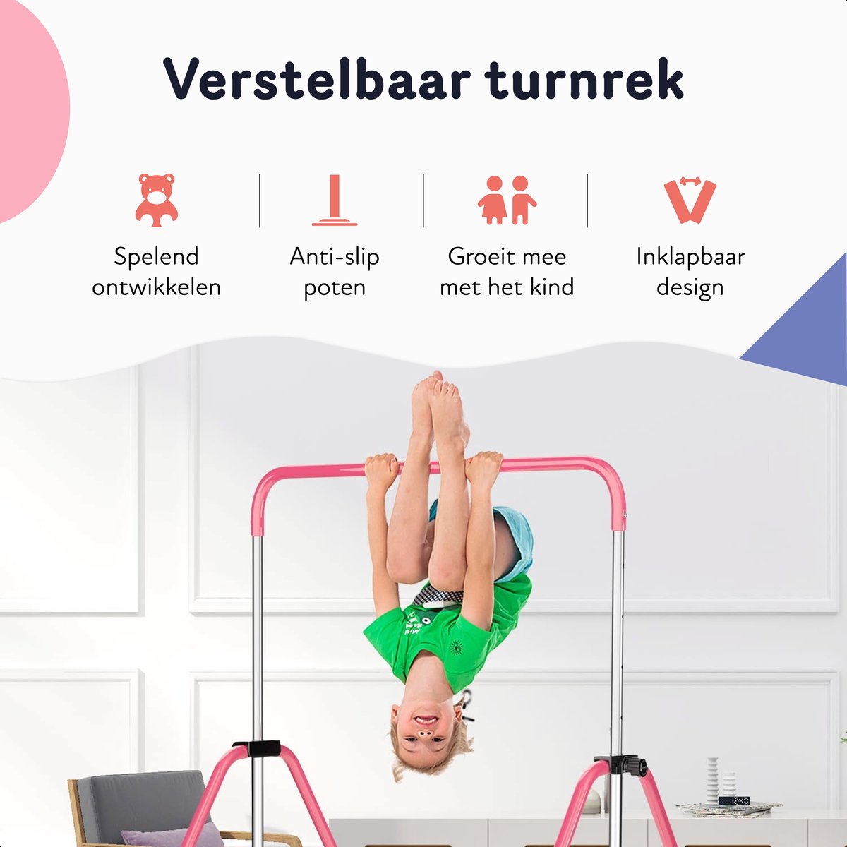 Inklapbaar Turnrek - Klimrek - Verstelbaar in 4 hoogtes - Rekstok - Duikelrek - Kinderen - Peuter - Voor buiten en binnen - Klimboog — afbeelding 2
