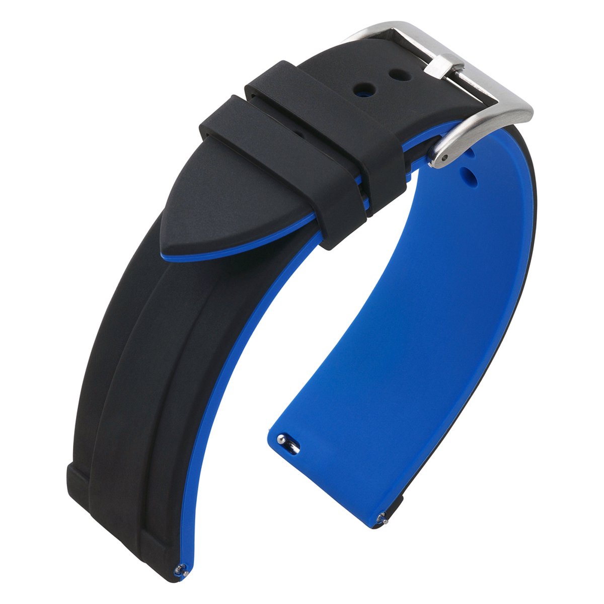 Silicone Rubberen Horlogeband - Makkelijk Zelf te Monteren - Zwart Blauw 24mm
