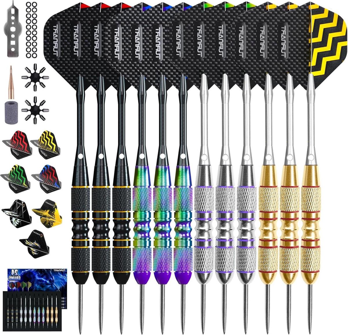 Metalen Tip Darts Set 12 stuks 22/24 Gram - Professionele Stalen Darts met Stijlvolle Case