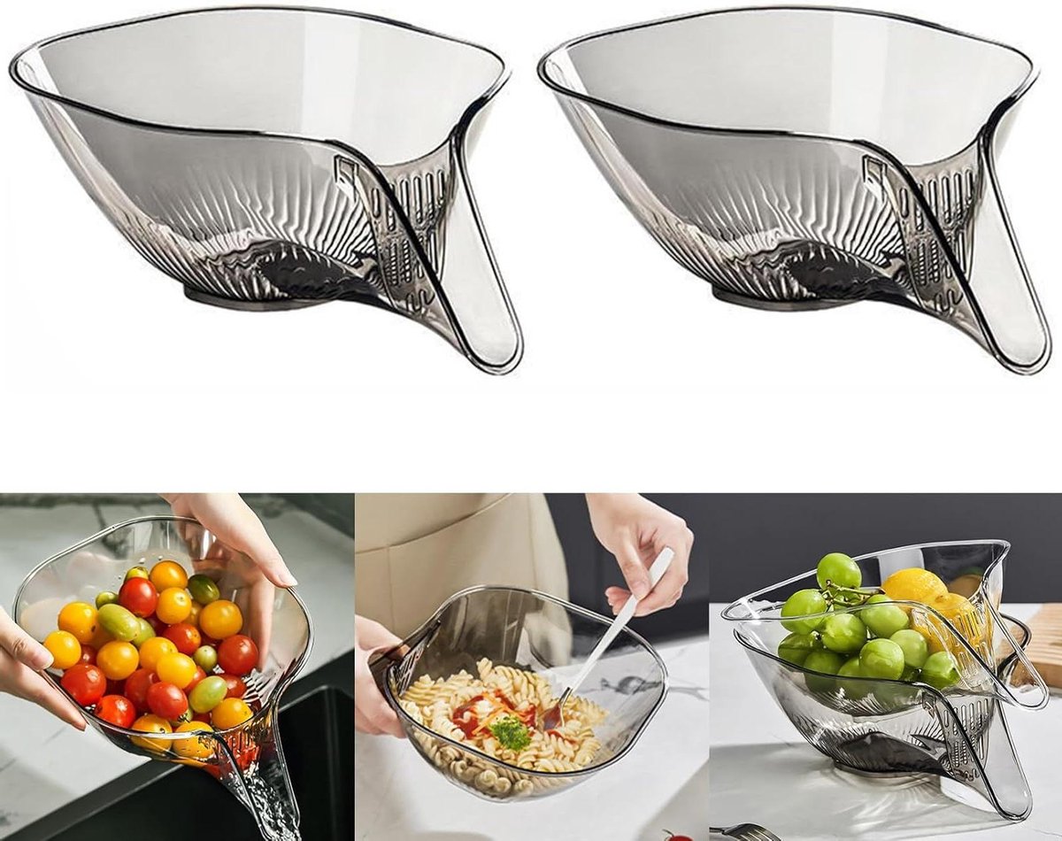 Multifunctionele afdruipmand - groente - fruit - kunststof - grijs VL391