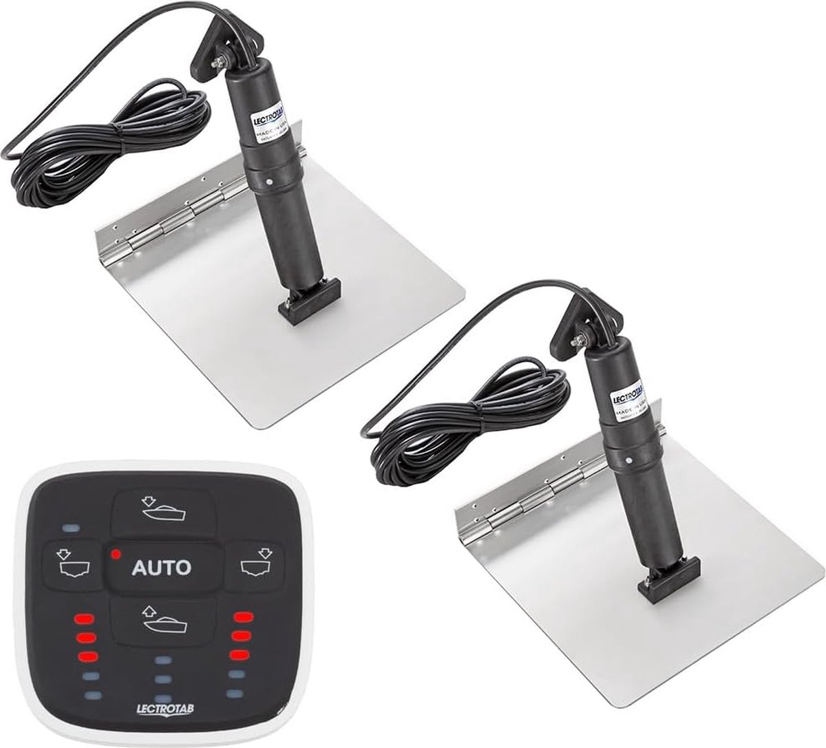 Lectrotab elektrische RVS Trim Tab Set 9"x18" met Automatic Leveling Control geschikt voor 2 Stuurstanden | XKASAL9X18-ALC2