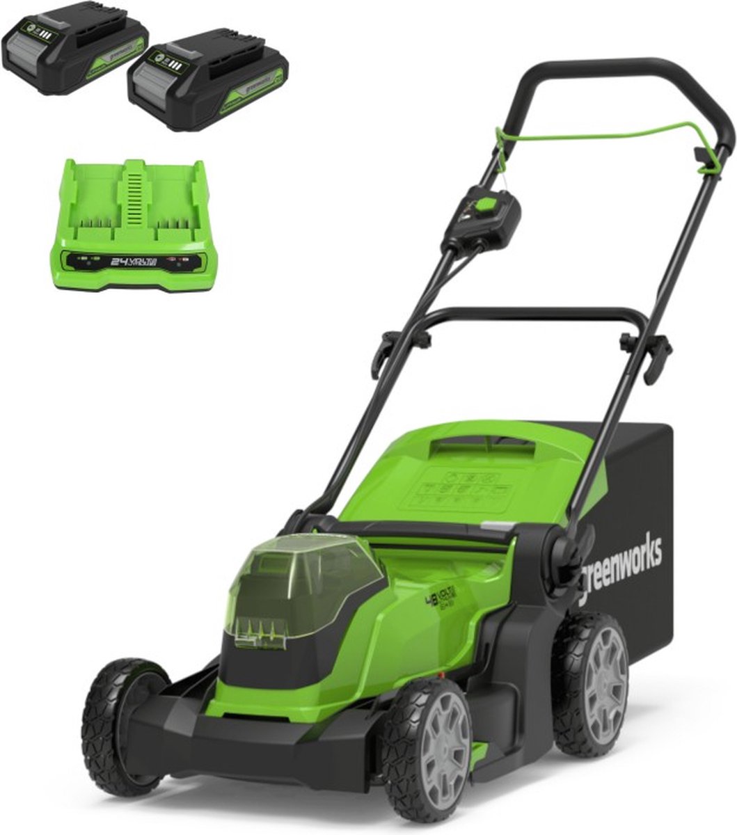 Greenworks 24+24volt=48 Volt accumaaier G24X2LM41, incl. 2x 2-AH Accu & lader