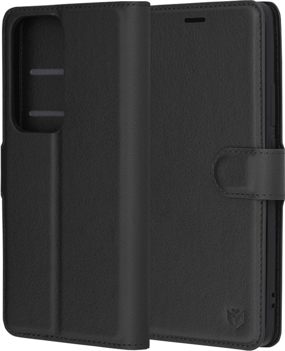 Techsuit Leather Folio Book Wallet Case hoesje voor Oppo Reno12 - Zwart