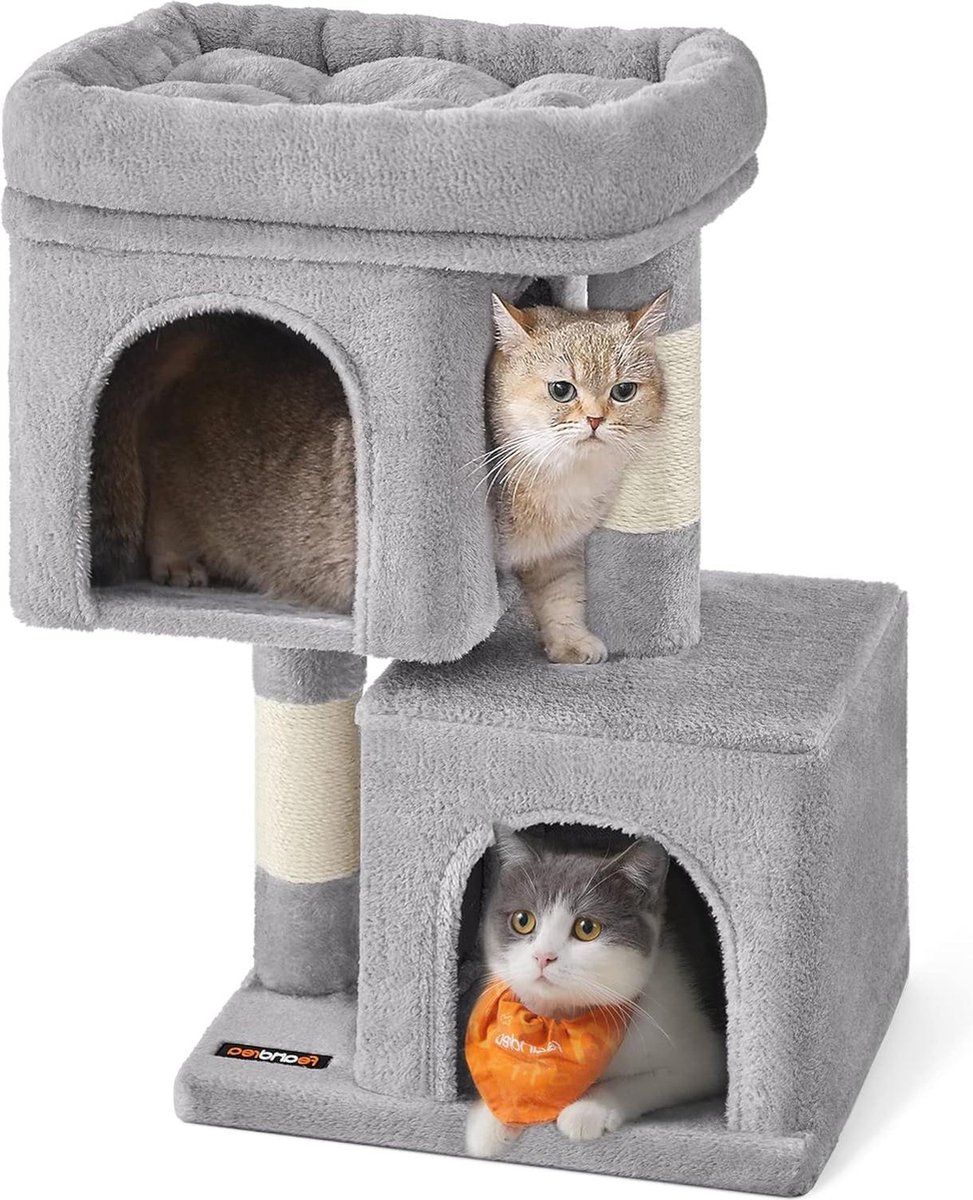 Kleine Krabpaal 67cm Kattenhuis voor Kittens – Groot Platform Sisalpalen – Lichtgrijs