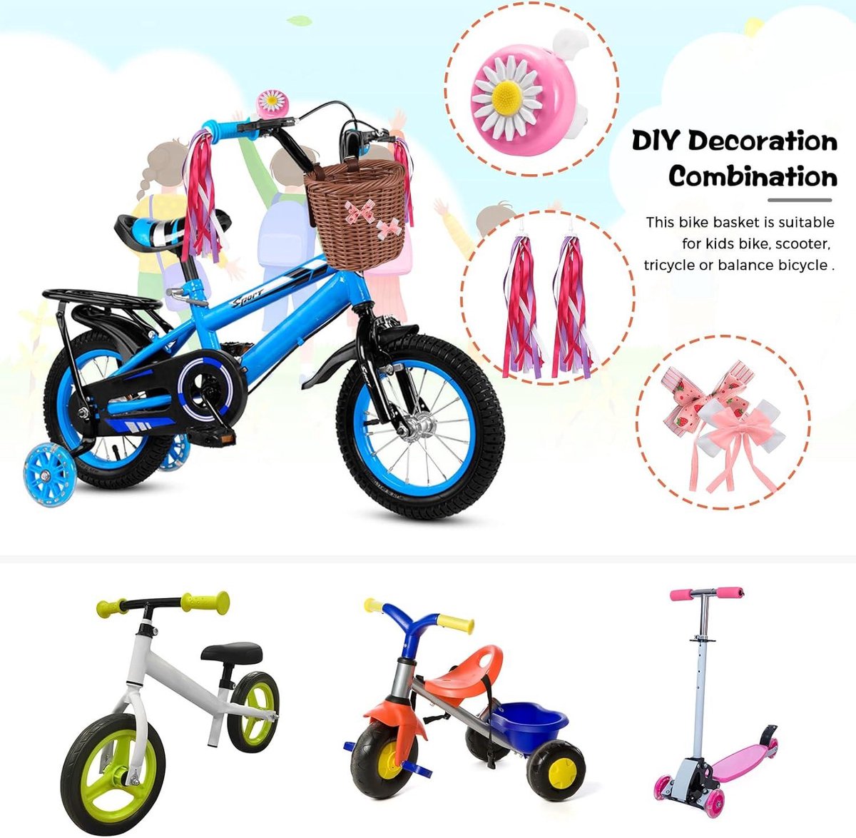 Sonnette Scooter Poussette Sonnette Vélo Enfant Coccinelle - Guidon Jusqu'à 2.3cm - Pour Scooter, Poussette - 4 Couleurs Sonnette Amusante Sécurité