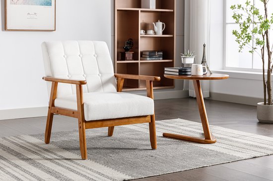 Foto: Komhtom fauteuil vrijetijdsstoel met armleuningen en massief houten poten bijzetstoel voor de woonkamer slaapkamer beige