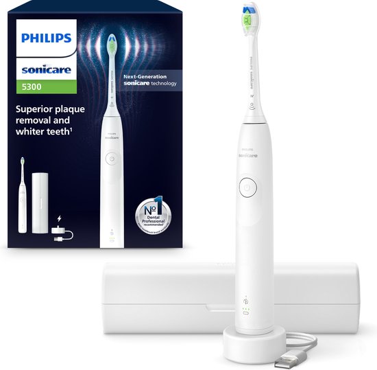 Philips Sonicare 5300 Series - Elektrische Tandenborstel - Wit - Reisetui - Wittere tanden - HX7108/02