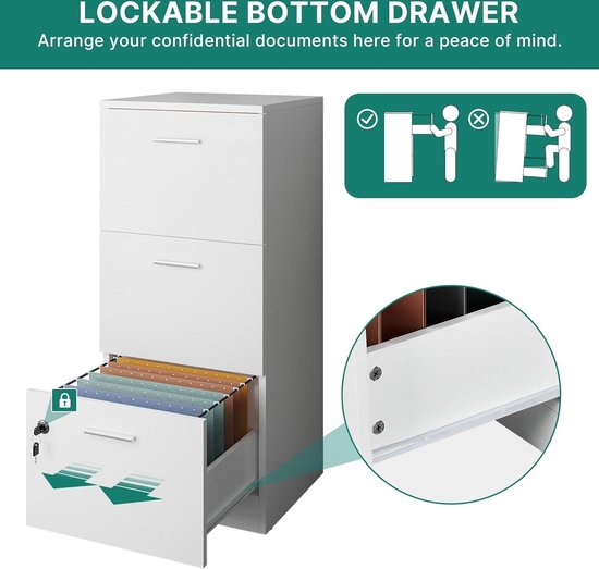 Porte-documents vertical 3 tiroirs - 101 cm, verrouillable, pour dossiers au format A4 - Caisson à tiroirs Wit