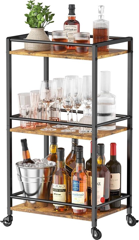 Lifewit Serveerwagen met wieltjes, 3 verdiepingen rollende keukentrolley, keukenrek, rekwagen met vergrendelbare wielen voor keuken, woonkamer, outdoor, 43,2 x 30 x 81,5 cm, rustiek bruin