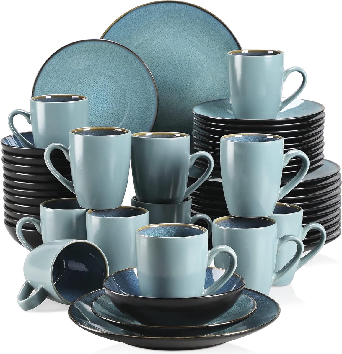 Luxe Serviesset – 48 delig – 12 persoons – Porselein - Bordenset – Dinner platen – Dessertborden - Kommen - Mokken - Groen