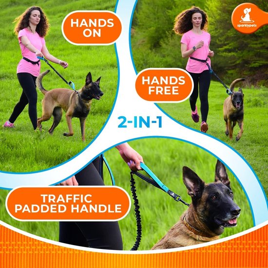 SparklyPets Actieve heupriem voor hondenwandelpakket - handsfree hondenriem voor middelgrote en grote rassen - complete uitrusting met telefoonhouder, afneembare hondenpoepzak, hondensnoepzakje en