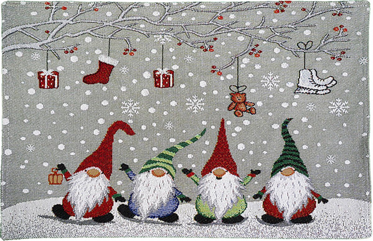 Placemat - Gobelinstof - Kerst - Wichtels - kabouter - cadeautjes - Loper 33 x 46 cm