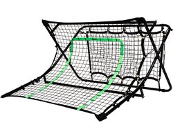 foto van VirtuFit Combi Rebounder - Kickback - Groen & Zwart - 113 x 106 x 61 cm - Inclusief 4 Grondankers - In te Stellen in Meerdere Hoeken - Sterk & Duurzaam Materiaal - Rebounder Voetbal - Rebounder Trampoline - Rebounder Volleybal