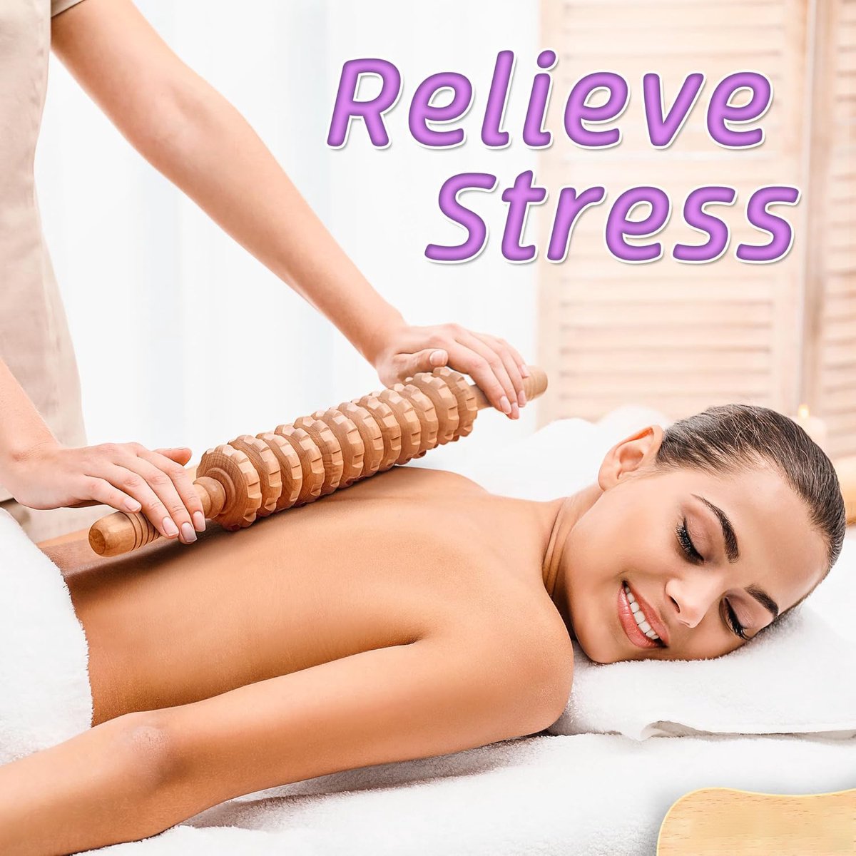 Massagebal - Massage - Massage stok - Massage stick - Massage Apparaat - Vermoeidheid Verlichten - Accessoires - Anti Cellulite Massage Roller Tool - Massager Hele Lichaam - Massager Dij - Gebogen Houten Massageroller - Bindweefselmassages - Relax thumbnail 3