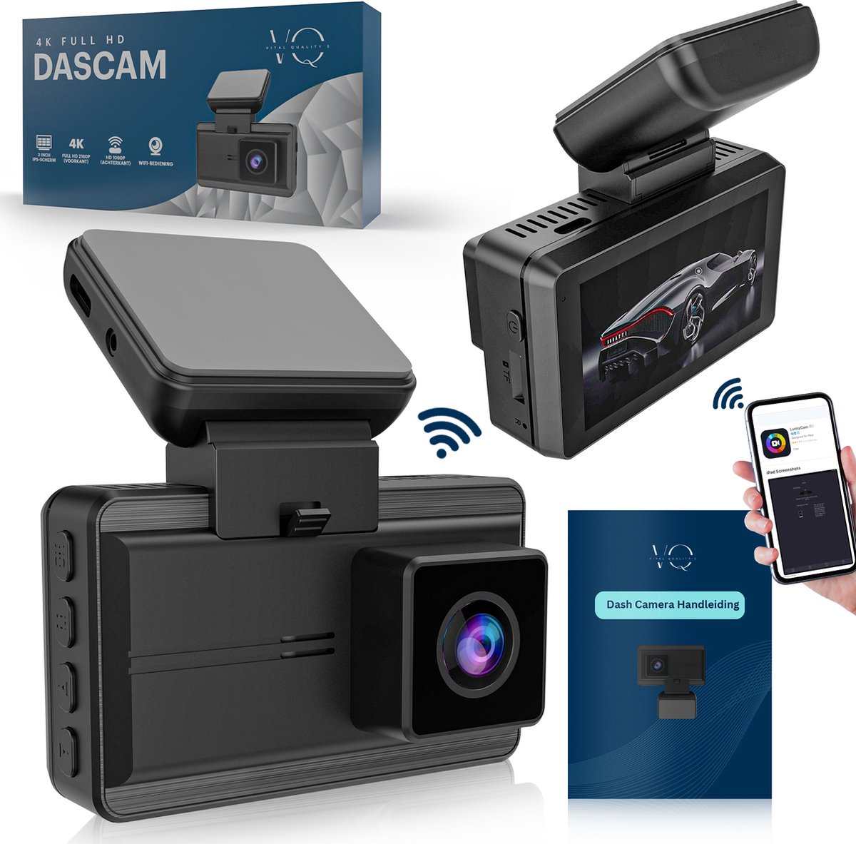 Bol.com Vital Quality's XC005 Dual Dashcam Voor Auto - 4K Full HD - Met APP & GPS aanbieding