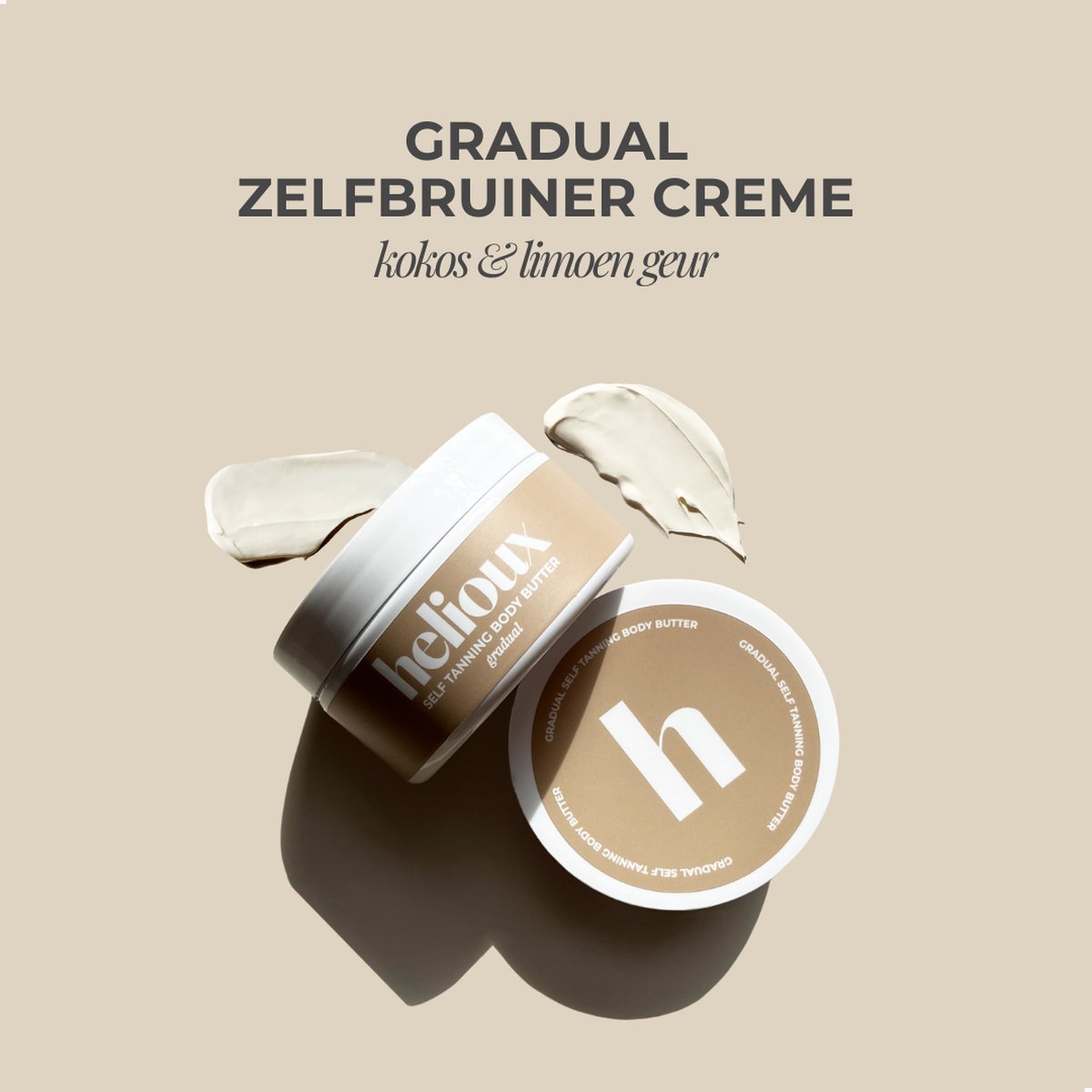 Helioux® Zelfbruiner Body Creme - Self Tanning Body Butter - Trekt snel in - Gradual Tan - Geeft niet af - Parfum Vrij - Coconut Lime Scent - Kokos Limoen Geur – foto 3