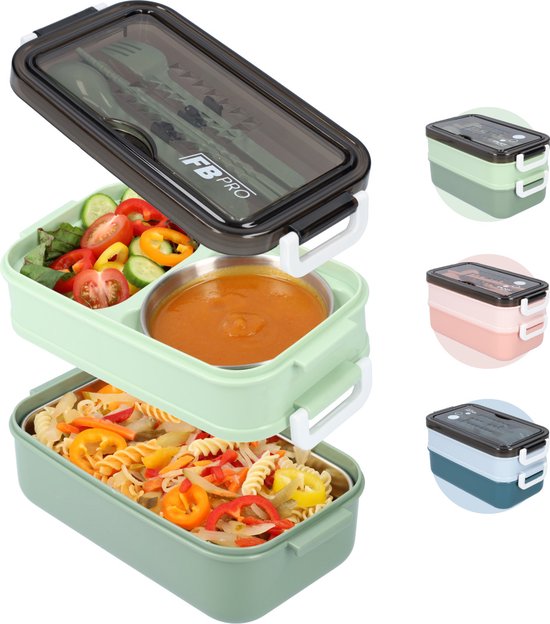 Foto: Lunchbox met soepkom groen luxe bentobox lunchbox volwassenen lunchbox voor kinderen lunchboxen lunchbox kinderen lunchbox met vakjes en bestek ook te gebruiken als broodtrommel luchtdicht en lekvrij bpa vrij 