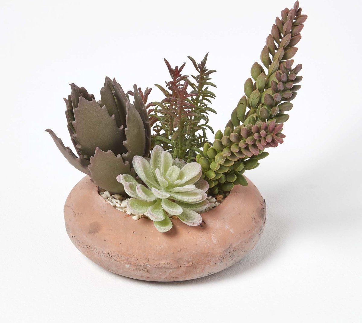 Homescapes Kunstmatig vetplantenarrangement in terracotta pot, 15 cm hoog Groen-Rood