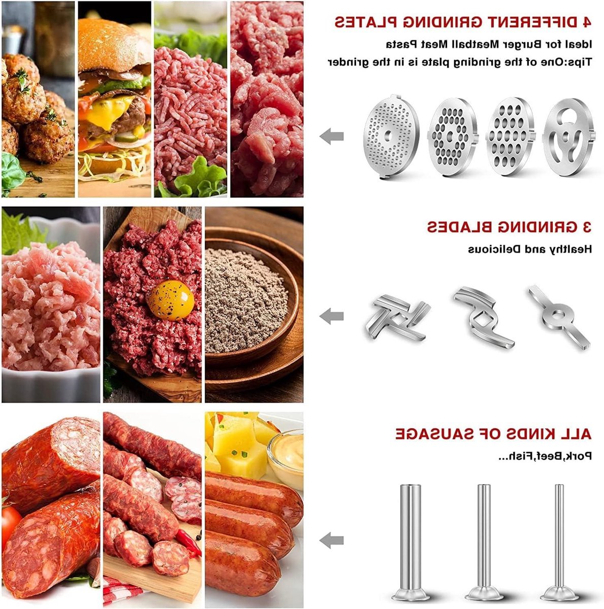 Roestvrij staal gehaktmolen voor KitchenAid 3 worstvullers 4 maalplaten 2 bladen hamburgerpers Gehaktmolen