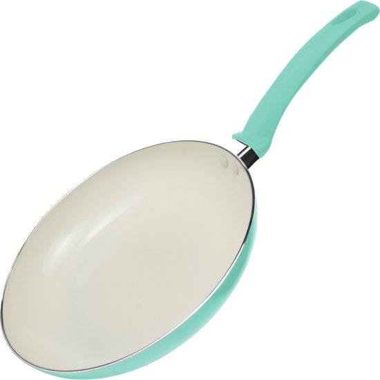COOCK Koekenpan Inductie – 1500ml – Speciale Anti-Aanbak Coating – Koekenpannen met Ergonomische Koudgrepen – Gerecycled Aluminium – Turquoise/Wit – Inclusief E-book
