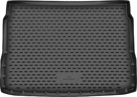 Tapis de coffre gris à motif à picots et logo Walser, isolé sur fond blanc.