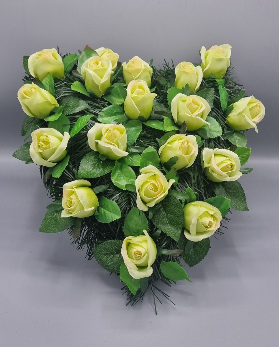 Bloemstuk - W115/12 - Hart - Roos - Wit/Groen - 40cm - Verzwaard - Buigzaam - Grafdecoratie