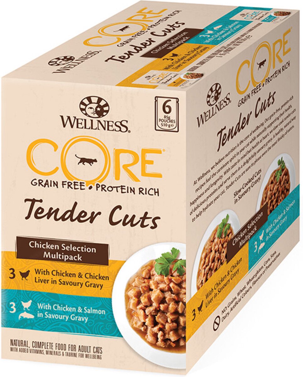 Wellness Core Wellness Core Kattenvoer Tender Cuts Selection 6-pack Kip 6 x 85 gr