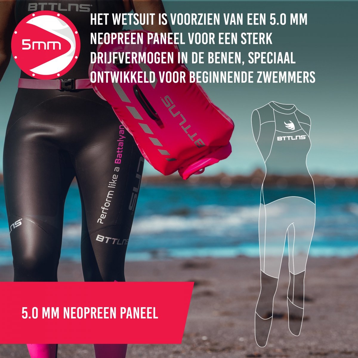 BTTLNS wetsuit - zwempak - triathlon zwempak - openwater wetsuit - wetsuit mouwloos dames - Triton 1.0 — afbeelding 3