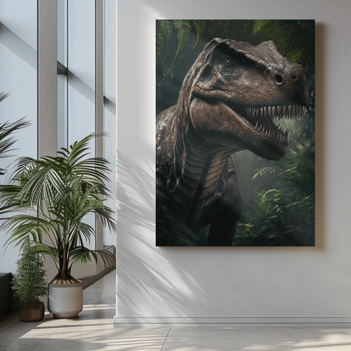 Trendex Global Canvas Schilderij - Dinosaurus - Wanddecoratie - 60x40x2 cm Groen