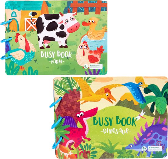 Foto: Busy board book set boerderij en dino montessori quite book x2 activiteiten boek voor peuters stickerboeken motoriek en educatief speelgoed 3 jaar