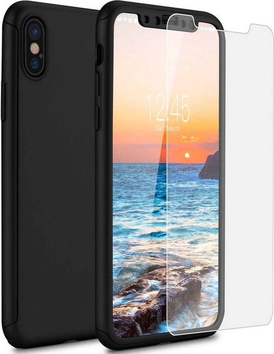 360 bescherming harde hoes + gehard glas voor iPhone XR Zwart
