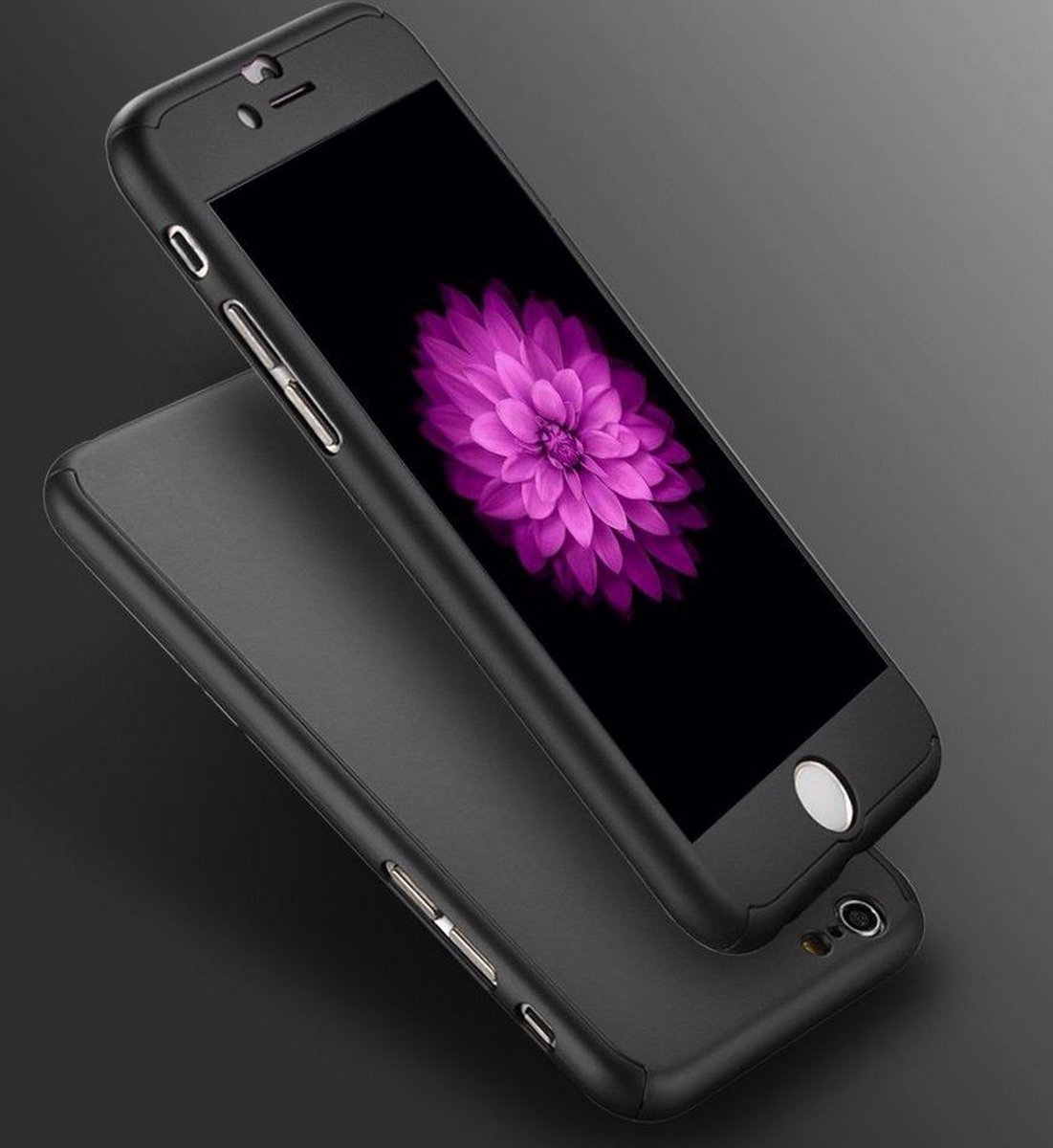360 bescherming harde hoes + gehard glas voor iPhone 8 Zwart