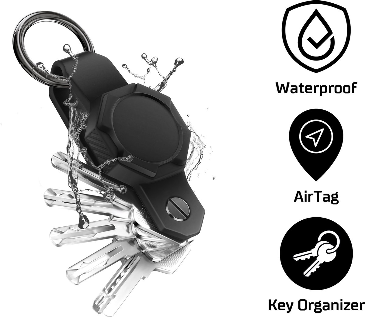 Waterdichte AirTag Sleutel Organizer - AirTag Sleutelhanger – AirTag Houder - Sleutelhouder - Zwart