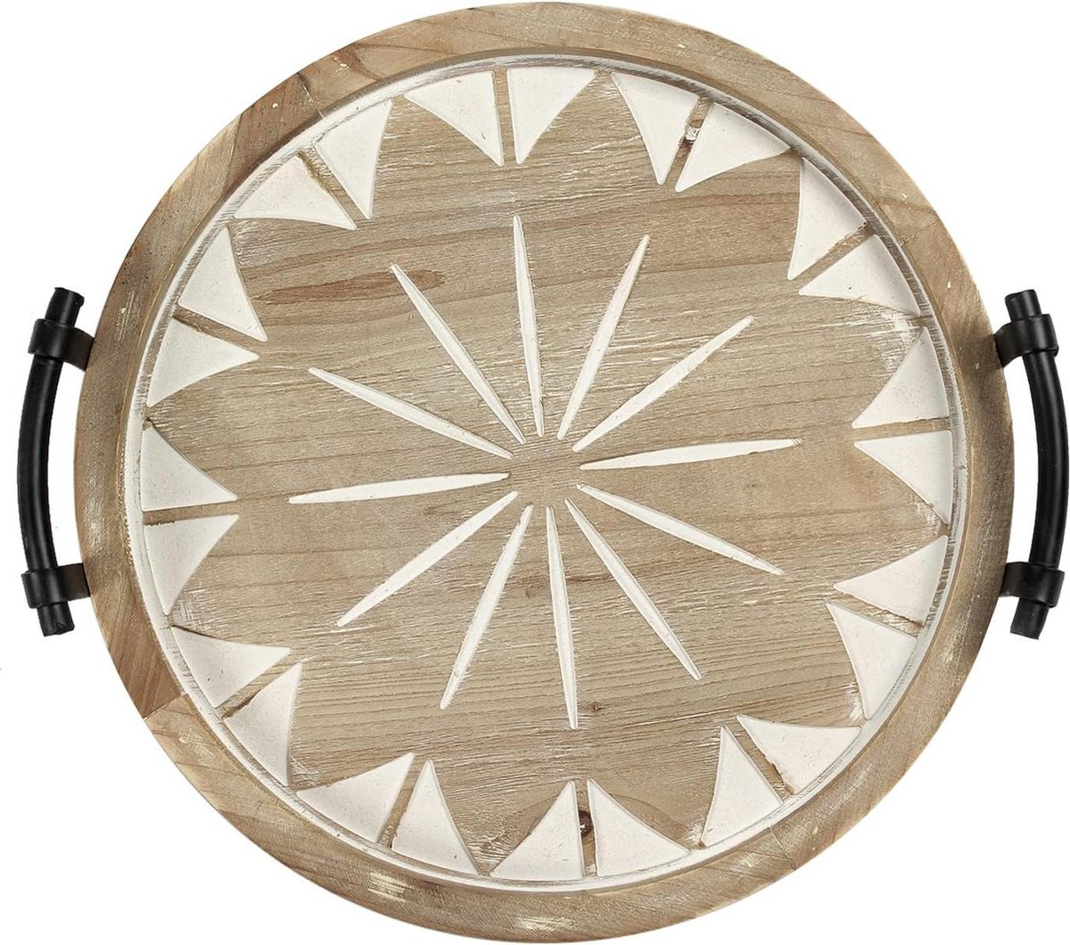 Rond houten dienblad met handvat 40 cm - Boerderij stijl - Groot en rustiek - Kaarsendienblad - Salontafel dienblad - Eetkamer/keuken dienblad vierkant 70x70
