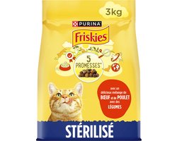 Friskies droogvoer voor katten - RUND, KIP & groenten - kattenbrokken voor gesteriliseerde katten- 3kg