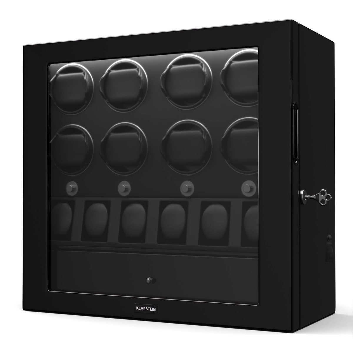Klarstein Chronovault Horlogeopwinder voor 11 Horloges - Automatische horlogeopwinder met stille Japanse motor - Veganistisch leer - 4 Rotatiemodi 3 Richtingen - LED Verlichting Juwelenlade - Zwart