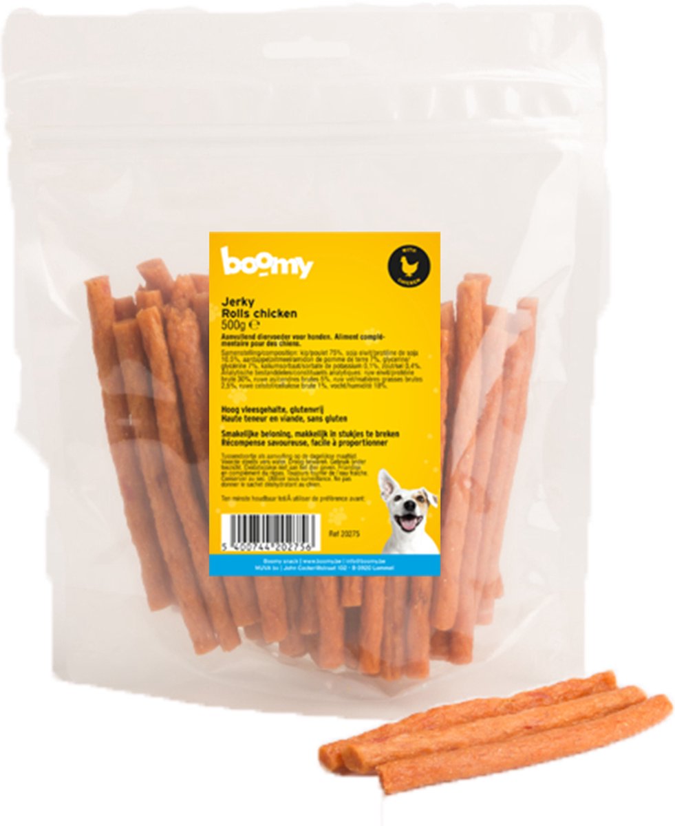 Boomy - Jerky Rolls - Glutenvrije hondensnacks - Hondensnoepjes - Zachte kauwstaaf hond -Kip - 500g