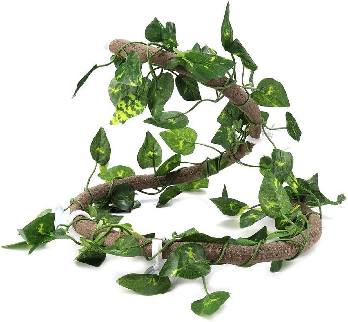 Goedkoopste 1m Artificial Reptile Climbing Vine with Suction Cups - Flexible Jungle Rattan Decoration for Gecko Chameleon - 3.3 ft Rattan & Scindapsus Leaves