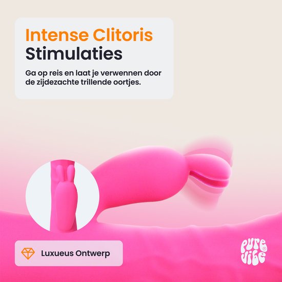 Roze vibrator met beweegbare oortjes, de nadruk ligt op intense clitoris stimulatie en een luxueus ontwerp.