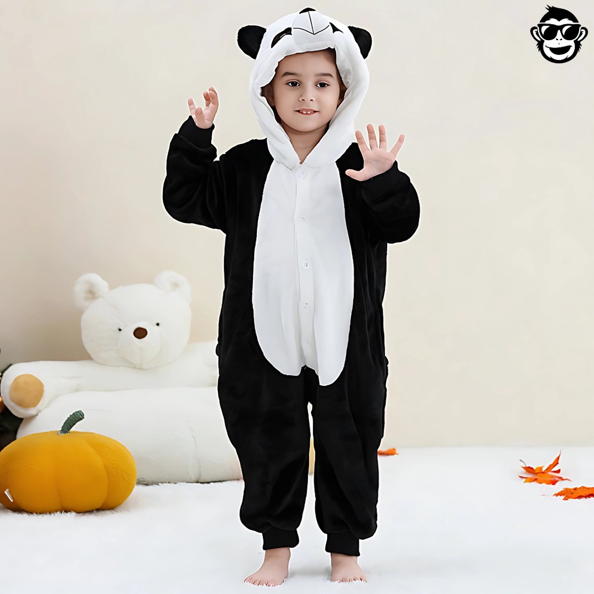 BoefieBoef Dieren Onesie Verkleedkleding Kinderen jaar – Comfortabele Kostuum Pyjama – tot 160 – Dierenpak voor Jongens en Meisjes – Carnaval of Dierenpak - Verkleedkleding - Kerst- of Verjaardag Cadeau - Panda wit zwart — afbeelding 9