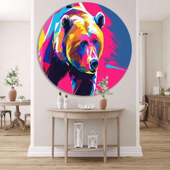 Assiette murale ours - Cercle mural Animaux - Tableau Formes géométriques - Décoration murale moderne - Tableau Dibond - Décoration chambre cercle mural aluminium 80x80 cm