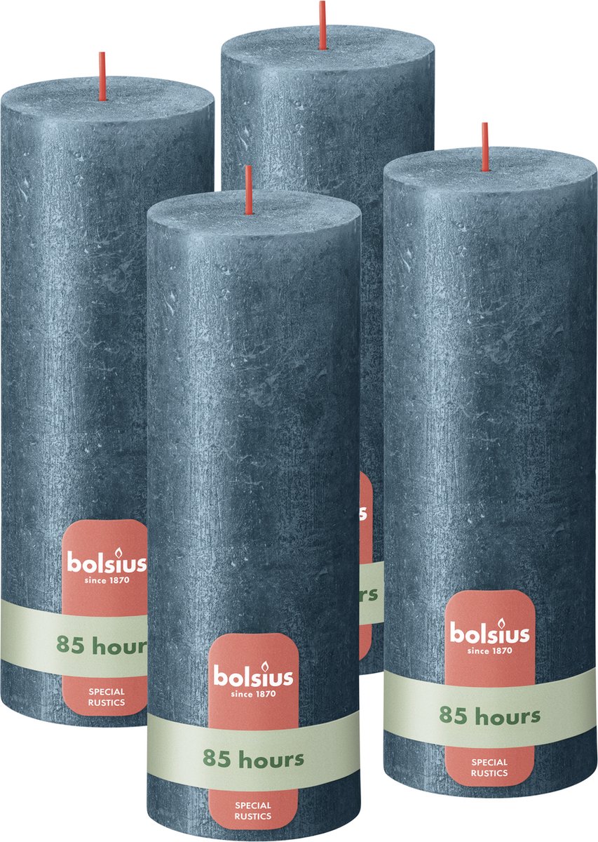 Bolsius Rustieke kaars Shimmer - 4 Stuks - Metallic Blauw – 19cm - 85 branduren