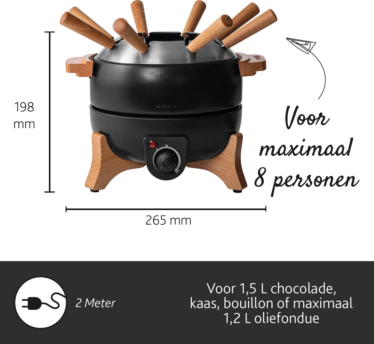 Boska Elektrische Fondueset Party – 2,3L - Voor Kaasfondue, Chocoladefondue, Hotpot en Bouillonfondue - Fondueset elektrisch - Met temperatuurregelaar – foto 4