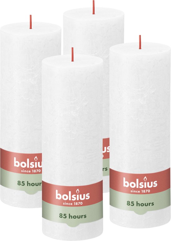 4 bougies pilier rustique Bolsius blanc 68 (85 heures) Eco Shine Cloudy White