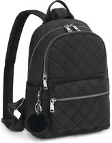 FASSIONA Rugzak Dames - Rugtas Meisje - Rugtas Dames - Mini Rugtas - City Rugzak Meisje - Pluche Bal Sleutelhanger - Nylon - Zwart