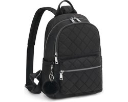 FASSIONA Rugzak Dames - Rugtas Meisje - Rugtas Dames - Mini Rugtas - City Rugzak Meisje - Pluche Bal Sleutelhanger - Nylon - Zwart