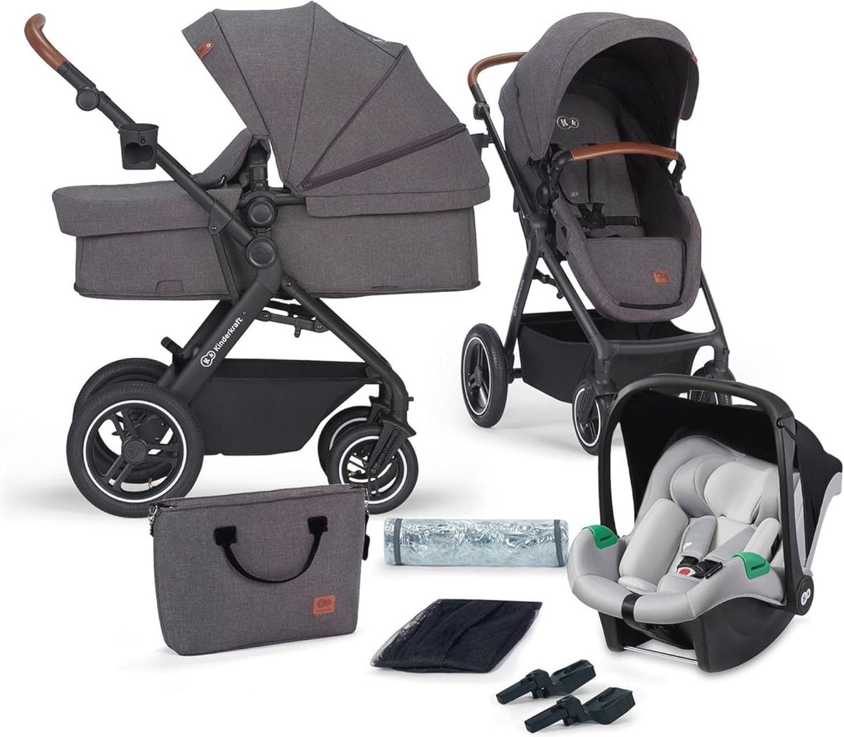 Image of 3-in-1 Combi Kinderwagen Set met XL Zitje en Waterdichte Kap, Tot 22 kg